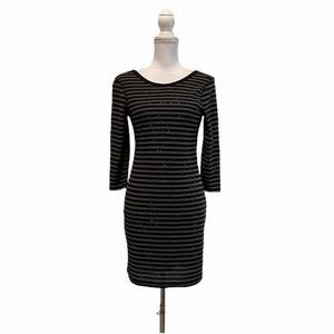 Express Gray Stripe Sequins Dress Small Petite